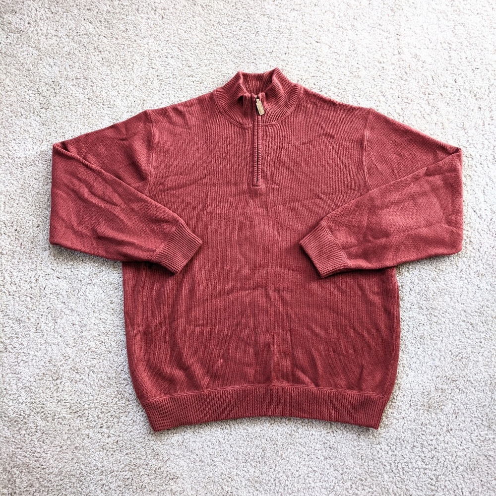 Eddie Bauer 1/4 Zip Sweater Men's Large Burnt Red